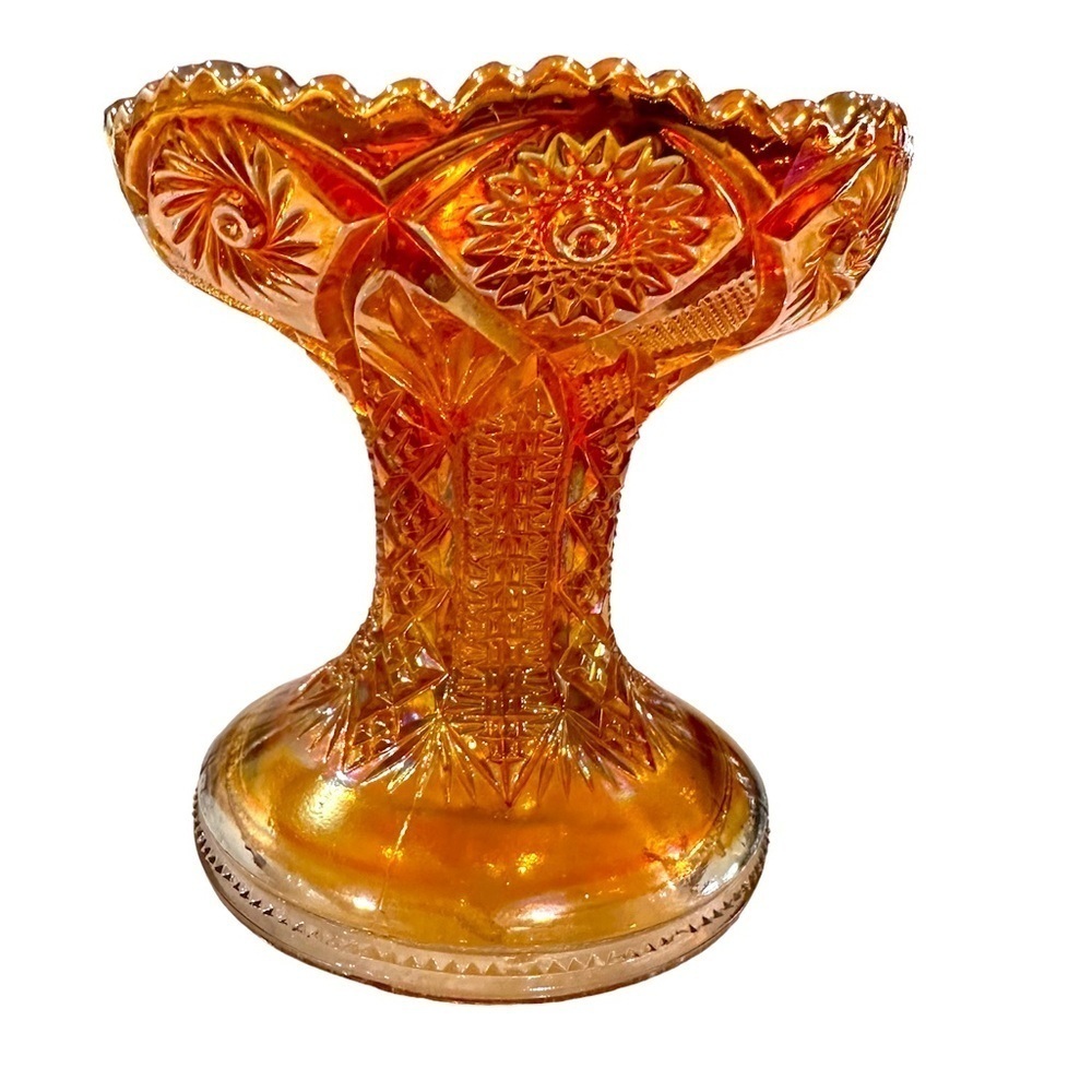 Marigold iridescent Imperial Carnival Glass Base Stand Punch Bowl Candle holder